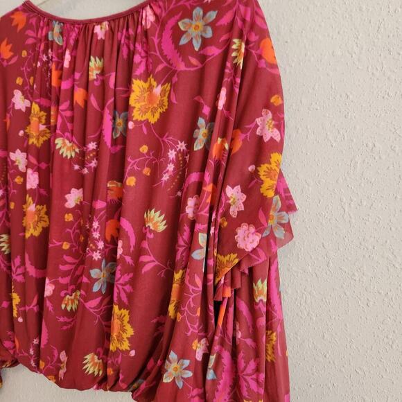 Free People Size Small Wildflower Honey Berry Floral Boho‎ Balloon Sleeve Blouse - Picture 12 of 12